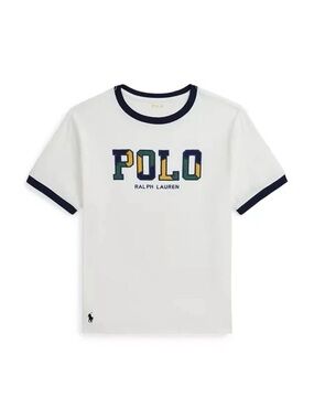Polo by Ralph Lauren White Ringer Tee with Multicolor POLO Logo